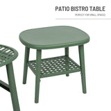 3 Pieces Hollow Design Retro Patio Table Chair Set All Weather Conversation Bistro Set Outdoor Table with Open Shelf and Lounge Chairs with Widened Seat for Balcony Garden Yard  Green