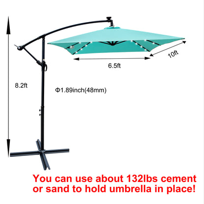 Rectangle 2x3M Outdoor Patio Umbrella Solar Powered LED Lighted Sun Shade Market Waterproof 6 Ribs Umbrella with Crank and Cross Base for Garden Deck Backyard Pool Shade Outside Deck Swimming Pool