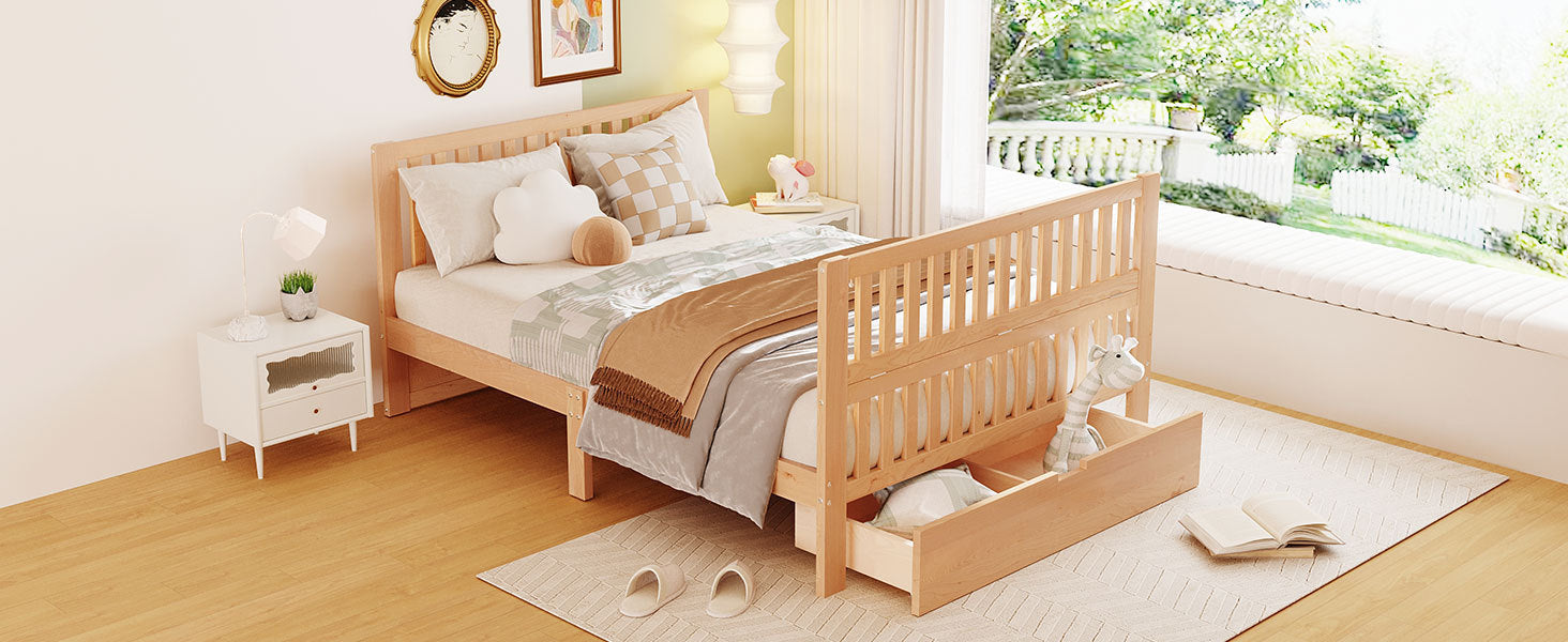 Convertible Crib/Full Size Bed with Drawers and 3 Height Options, Natural