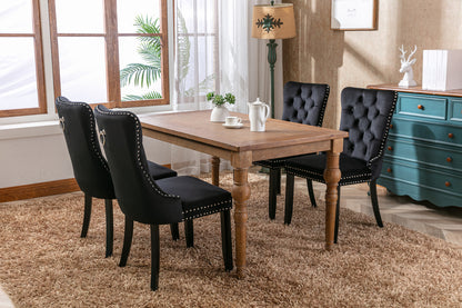 Nikki Collection Modern, High-end Tufted Solid Wood Contemporary Velvet Upholstered Dining Chair with Wood Legs Nailhead Trim 2-Pcs Set, Black, SW2001BK