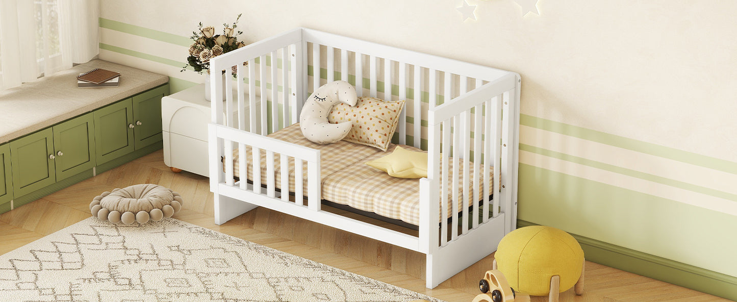 Convertible Crib/Full Size Bed with Changing Table, White