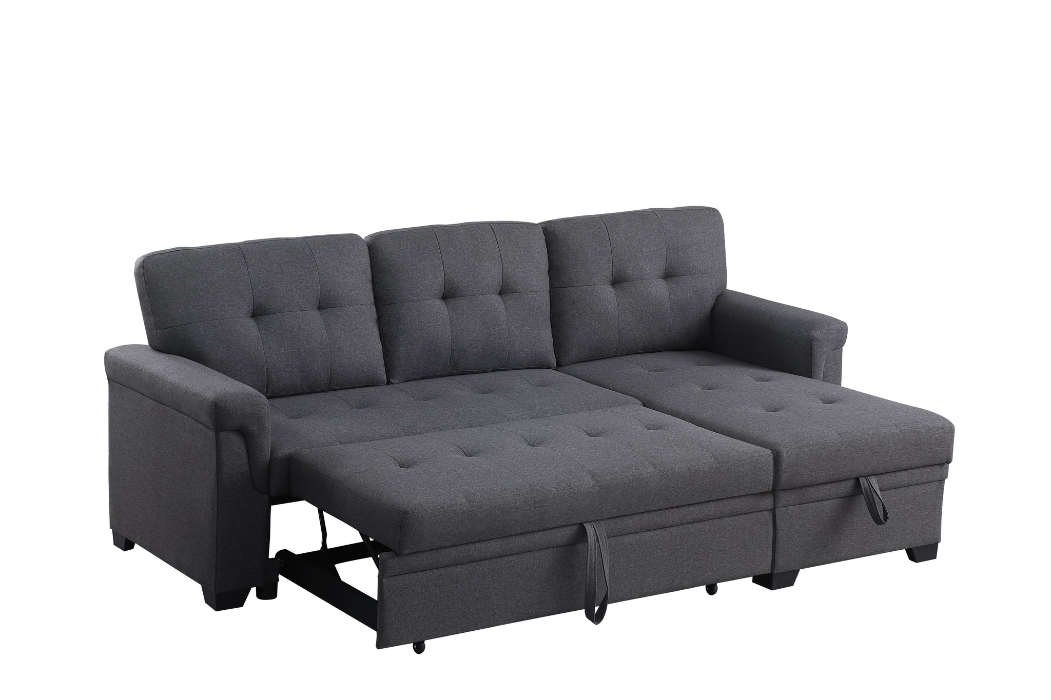 Lucca Dark Gray Linen Reversible Sleeper Sectional Sofa with Storage Chaise