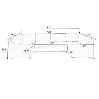 U_Style 3 Pieces Upholstered U-Shaped Large Sectional Sofa with Thick Seat and Back cushions