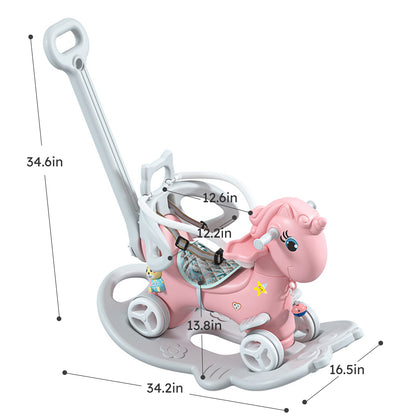 Rocking Horse for Toddlers, Balance Bike Ride On Toys with Push Handle, Backrest and Balance Board for Baby Girl and Boy, Unicorn Kids  Pink Color