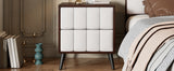 2-Drawer Nightstand for Bedroom, Mordern Wood+Linen Bedside Table with Classic Design,Walnut+Beige