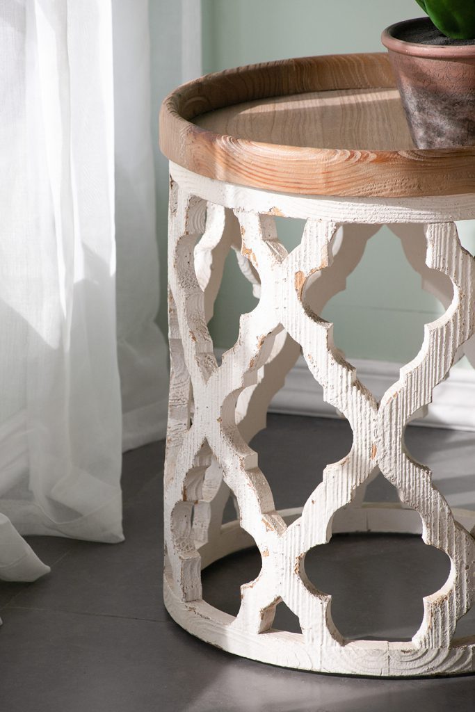 23" Large Distressed White Side Table