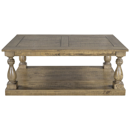 U_STYLE Rustic Floor Shelf Coffee Table with Storage,Solid Pine Wood (As same As WF287269AAD)