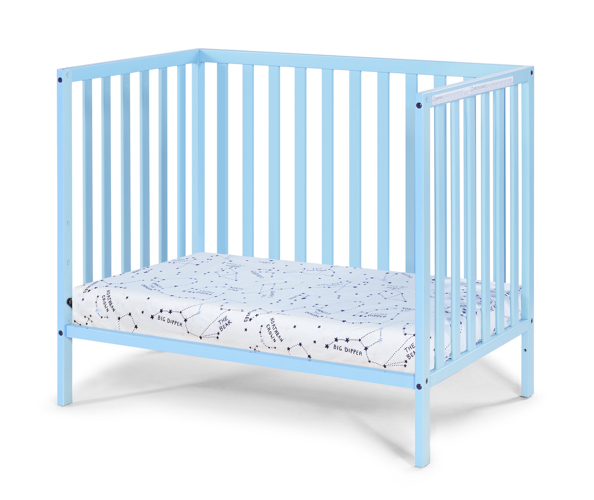 Palmer 3-in-1 Convertible Mini Crib Baby Blue w/ mattress pad