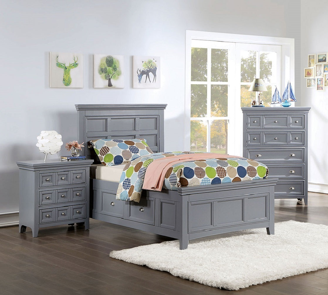 Transitional Style Gray Color Solid wood 1pc Nightstand Only Bedroom Furniture Bedside Table Round Knobs 3-Drawers Nightstand