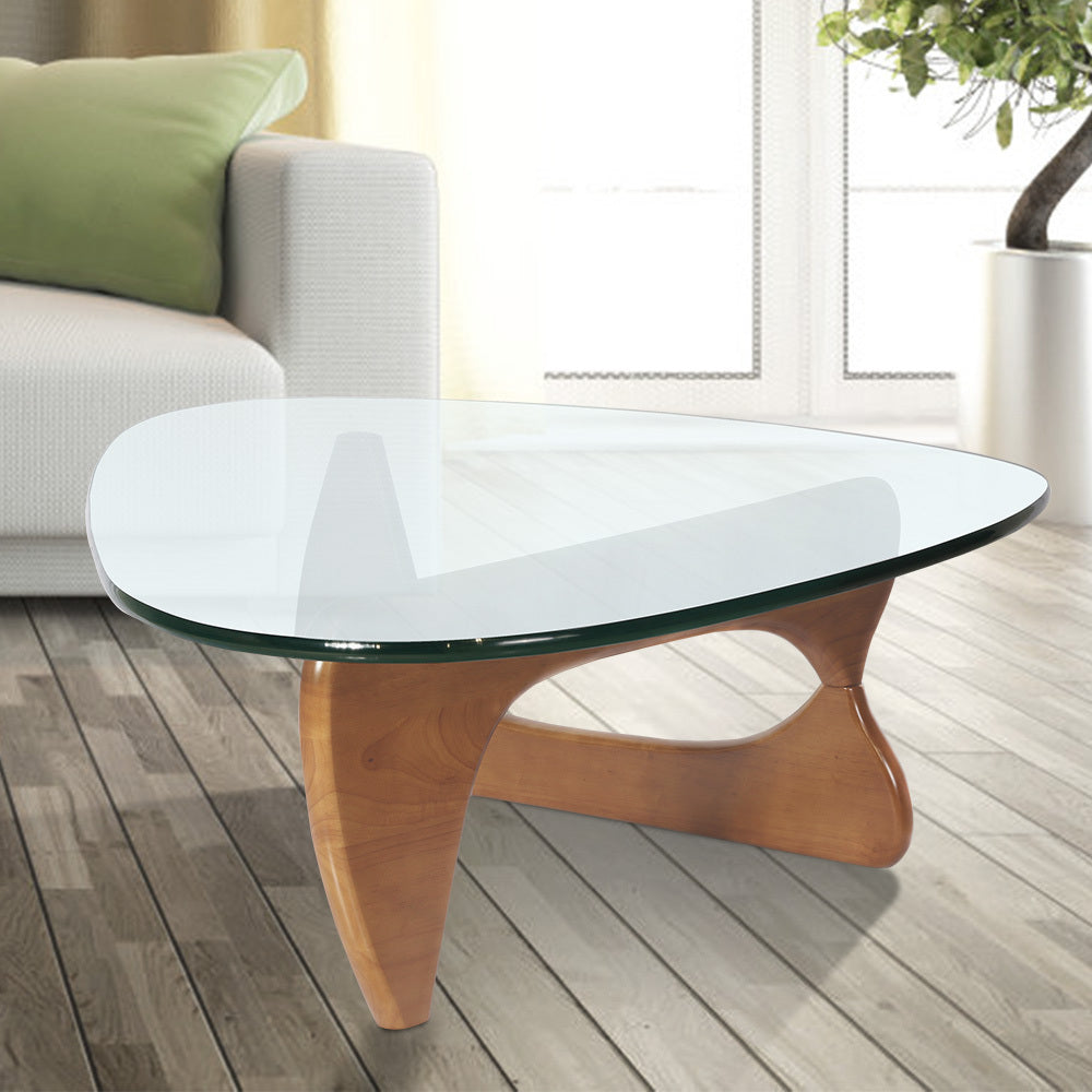 Light walnut Triangle coffee table Wood Base for living room