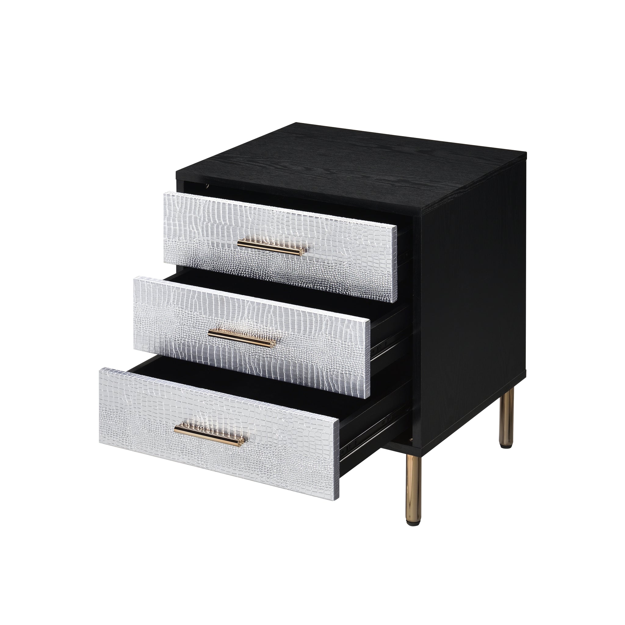 Glavbiku Myles Nightstand, Black, Silver & Gold Finish AC00842