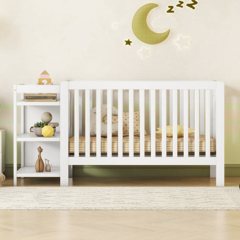 Convertible Crib with Changing Table, White