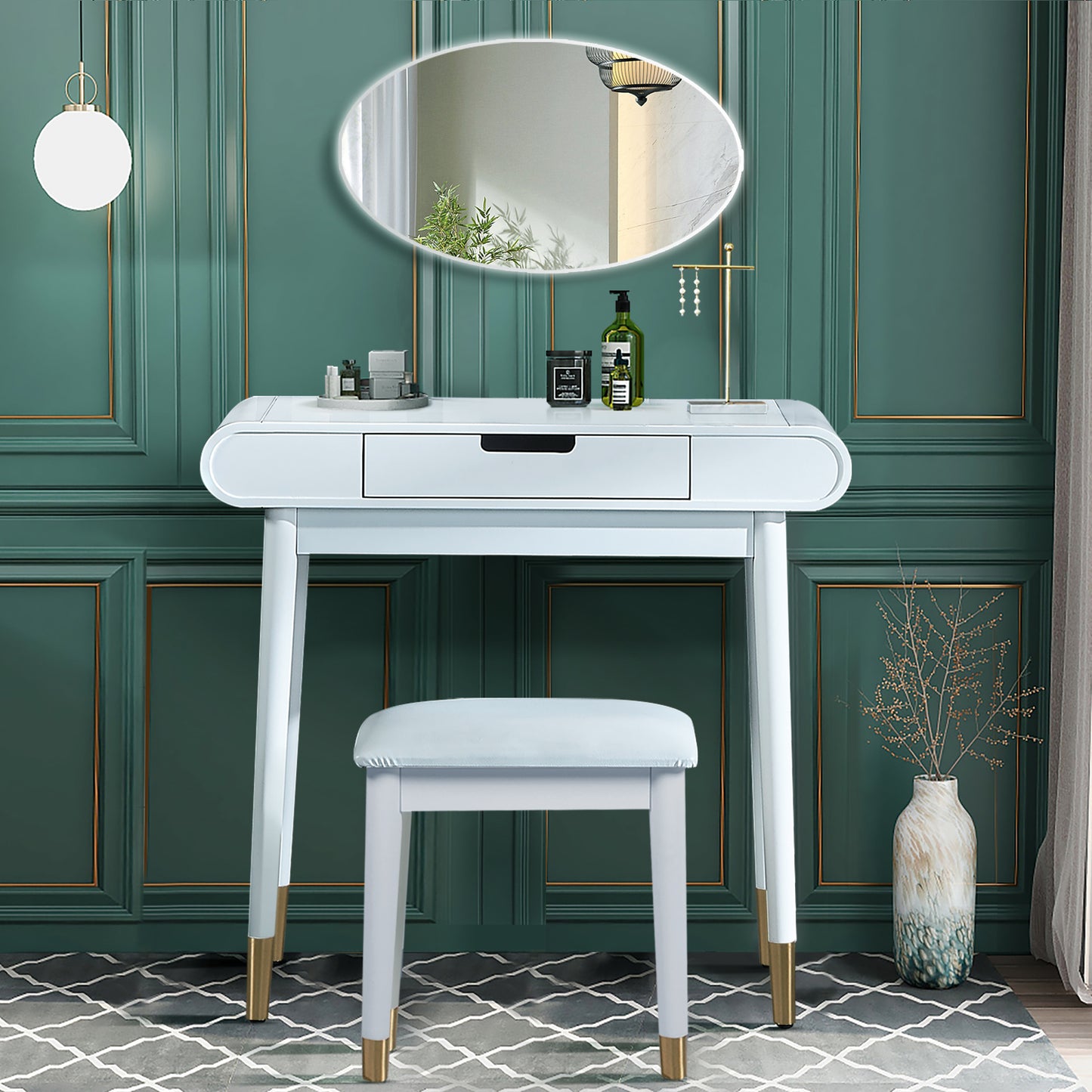 White Makeup Vanity Set with Stool, High Gloss Finish Dressing Table with Solid Stool,without Mirror!!!