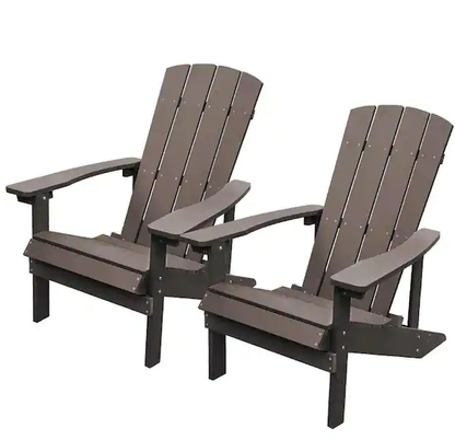 Patio Hips Plastic Adirondack Chair Lounger Weather Resistant Furniture for Lawn Balcony in Coffee (2-Pack)