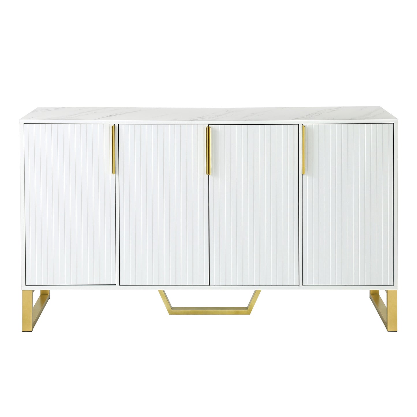 TREXM Modern sideboard with Four Doors, Metal handles & Legs and Adjustable Shelves Kitchen Cabinet (White)