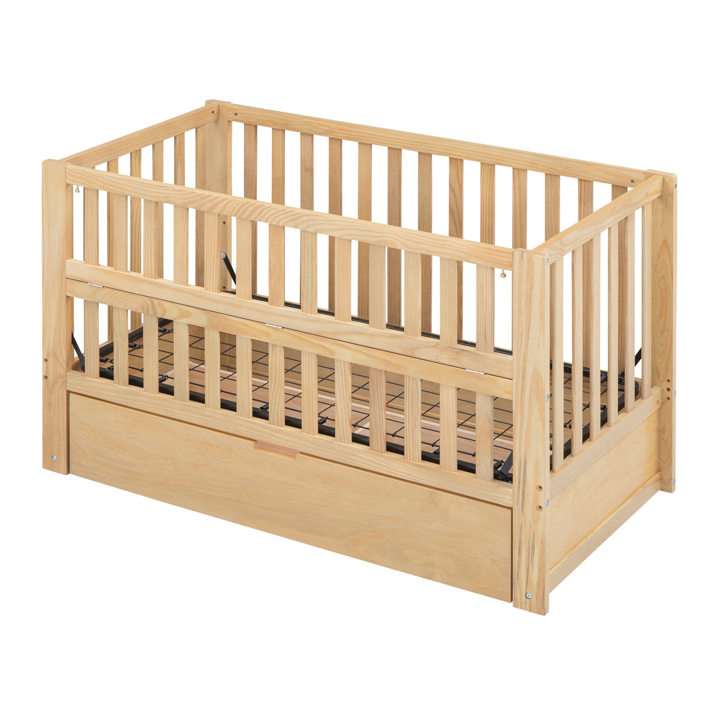 Convertible Crib/Full Size Bed with Drawers and 3 Height Options, Natural