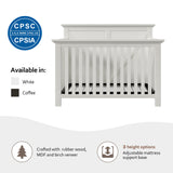 Rustic Farmhouse Style Whitewash 4-in-1 Convertible Baby Crib - Converts to Toddler Bed, Daybed and Full-Size Bed, White