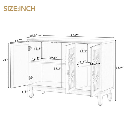 TREXM Sideboard with Glass Doors, 3 Door Mirrored Buffet Cabinet with Silver Handle for Living Room, Hallway, Dining Room (Champagne Gold)