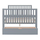 Convertible Crib/Full Size Bed with Drawers and 3 Height Options, Gray