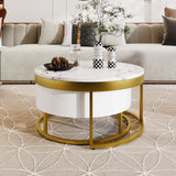 Modern Round  Nesting Coffee Table with Drawers in White