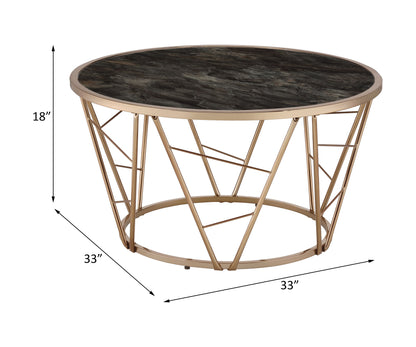 ACME Cicatrix Coffee Table, Faux Black Marble Glass & Champagne Finish 83300