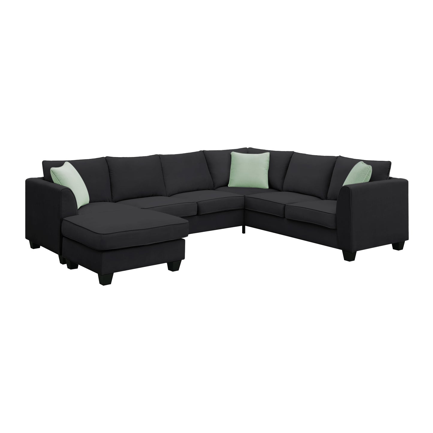 [VIDEO provided] 112*87" Sectional Sofa Couches Living Room Sets, 7 Seats Modular Sectional Sofa with Ottoman, L Shape Fabric Sofa Corner Couch Set with 3 Pillows, Black(New of GS008210AAB)