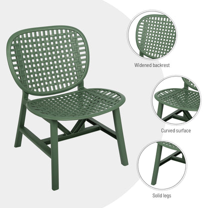 3 Pieces Hollow Design Retro Patio Table Chair Set All Weather Conversation Bistro Set Outdoor Table with Open Shelf and Lounge Chairs with Widened Seat for Balcony Garden Yard  Green