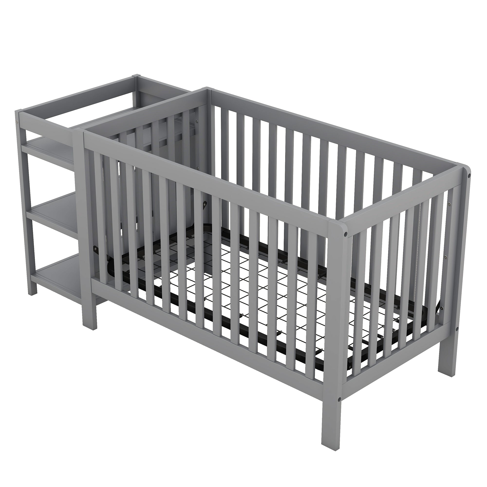 Convertible Crib with Changing Table, Gray