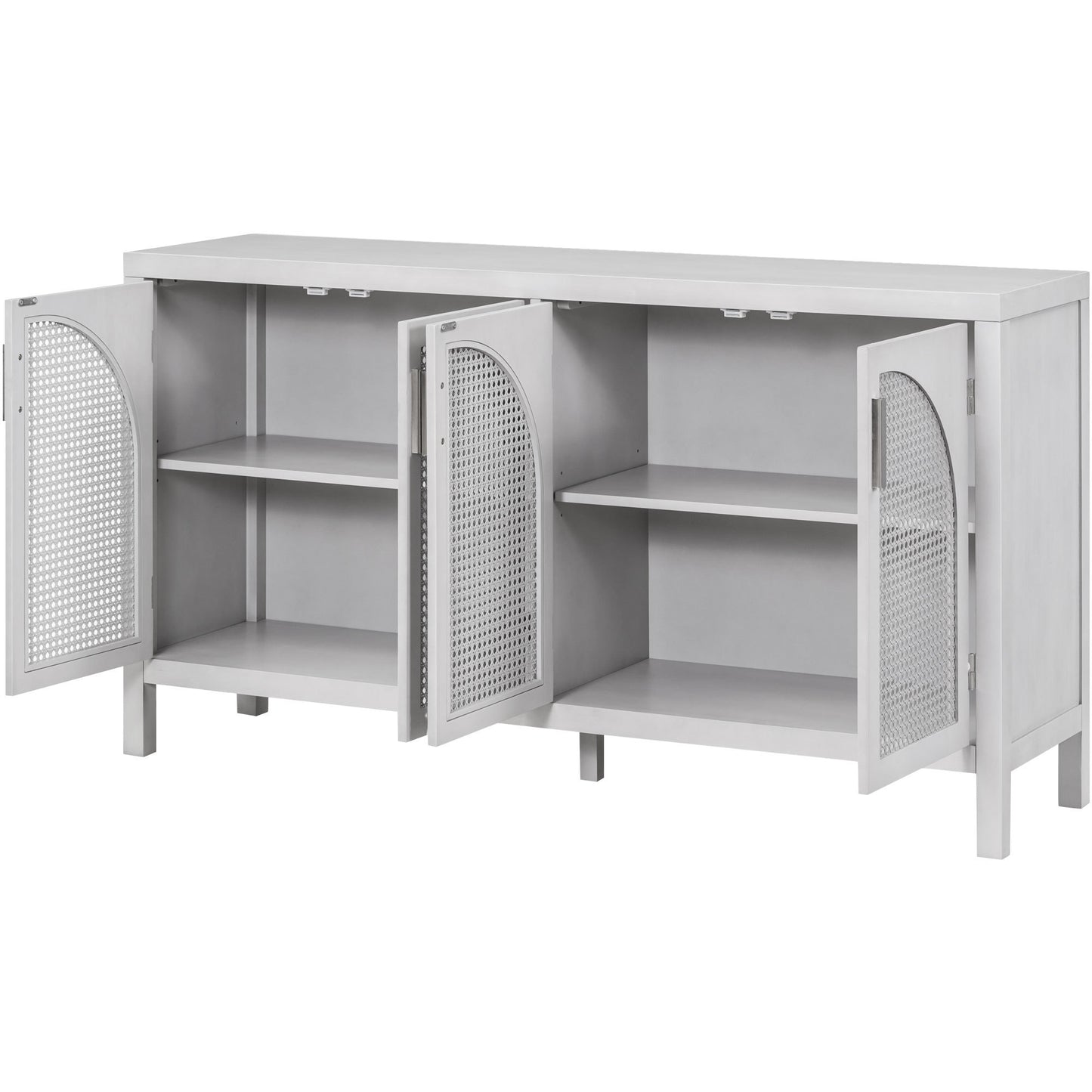 TREXM Large Storage Space Sideboard with Artificial Rattan Door and Metal Handles for Living Room and Entryway (Gray)