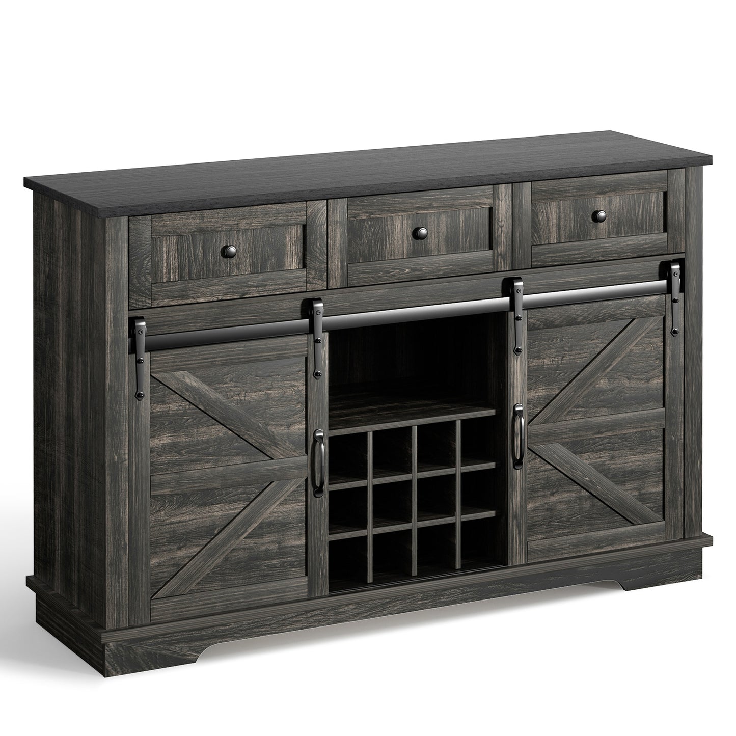 Glavbiku Farmhouse Coffee Bar Cabinet with Barn Door,Wine and Glass Rack for Living Room