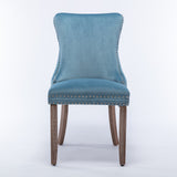 A&A Furniture,Upholstered Wing-Back Dining Chair with Backstitching Nailhead Trim and Solid Wood Legs,Set of 2, Light Blue,SW8809LB, KD