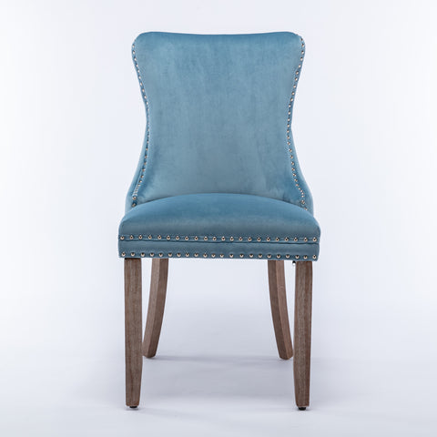 A&A Furniture,Upholstered Wing-Back Dining Chair with Backstitching Nailhead Trim and Solid Wood Legs,Set of 2, Light Blue,SW8809LB, KD