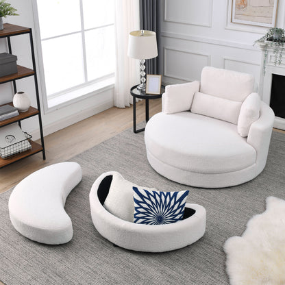 [Video] Welike Swivel Accent Barrel Modern Sofa Lounge Club Big Round Chair with Storage Ottoman Linen Fabric for Living Room Hotel with Pillows,Teddy White (Ivory)