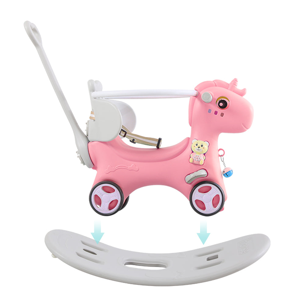 Rocking Horse for Toddlers , Balance Bike Ride On Toys with Push Handle, Backrest and Balance Board for Baby Girl and Boy, Unicorn Kids Riding Birthday (Pink)