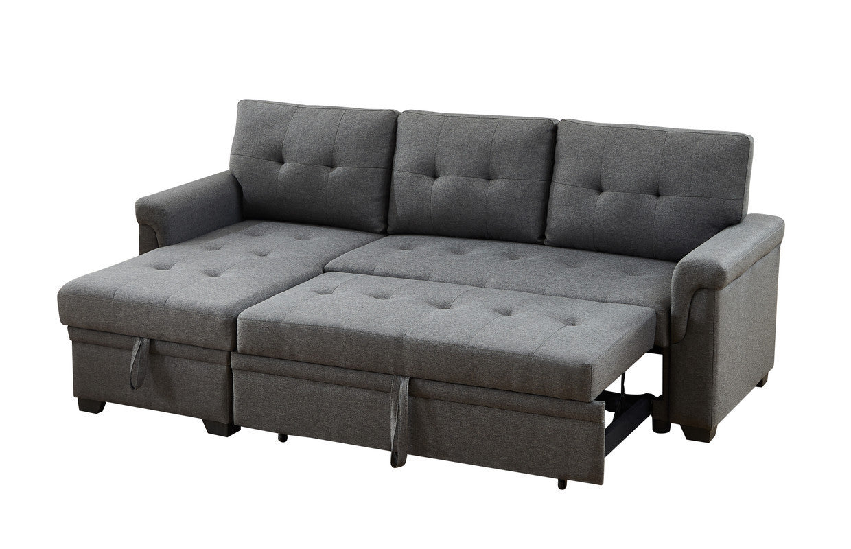 Hunter 84" Dark Gray Linen Reversible Sleeper Sectional Sofa with Storage Chaise