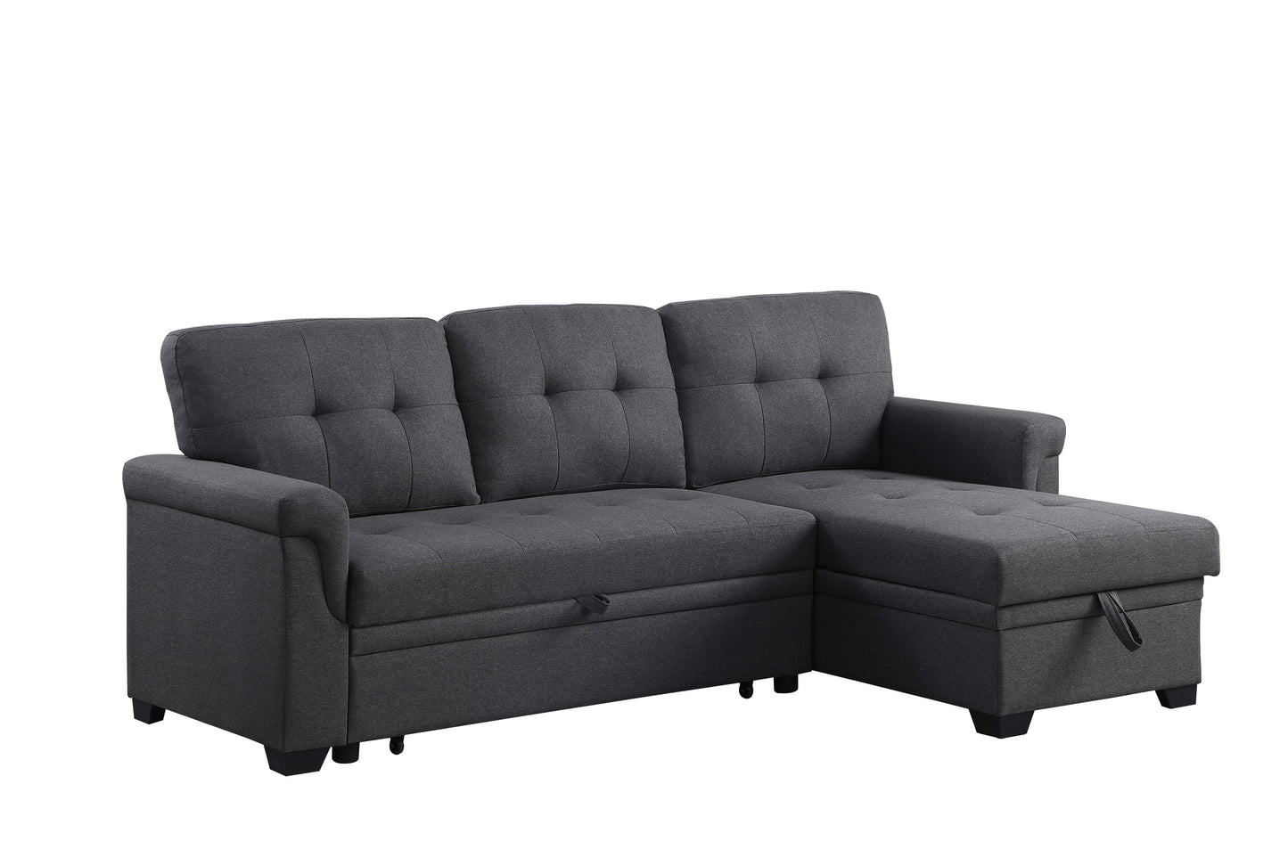 Lucca Dark Gray Linen Reversible Sleeper Sectional Sofa with Storage Chaise