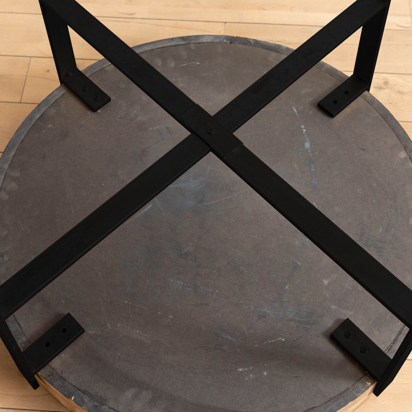 31.29"Modern Retro Splicing Round Coffee Table ,  Fir Wood Table Top with Cross Legs Metal Base(Same SKU:W757123560)