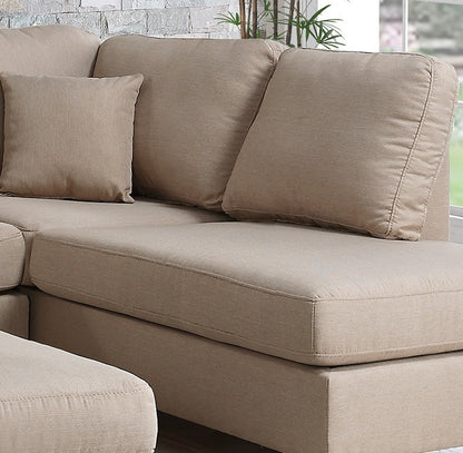 Sand Color 3pcs Sectional Living Room Furniture Reversible Chaise Sofa And Ottoman Polyfiber Linen Like Fabric Cushion Couch