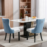 A&A Furniture,Nikki Collection Modern, High-end Tufted Solid Wood Contemporary PU and Velvet Upholstered Dining Chair with Wood Legs Nailhead Trim  2-Pcs Set, White+Light Blue, SW2101WL