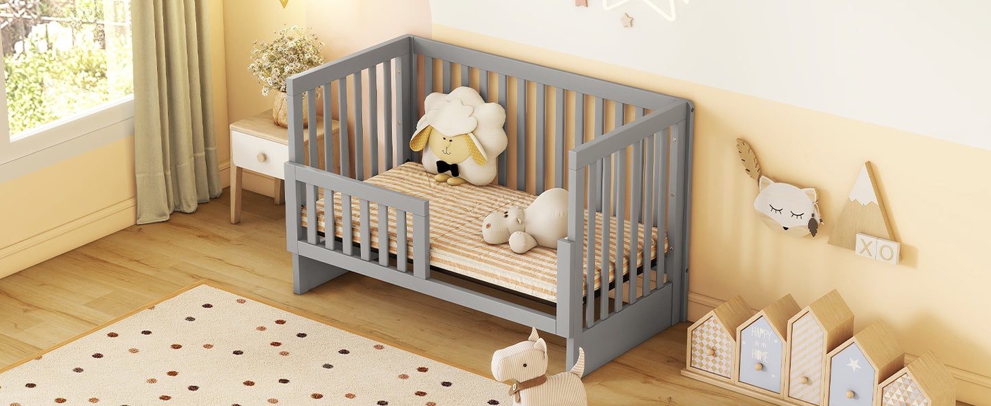 Convertible Crib with Changing Table, Gray