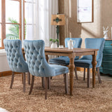 A&A Furniture,Upholstered Wing-Back Dining Chair with Backstitching Nailhead Trim and Solid Wood Legs,Set of 2, Light Blue,SW8809LB, KD