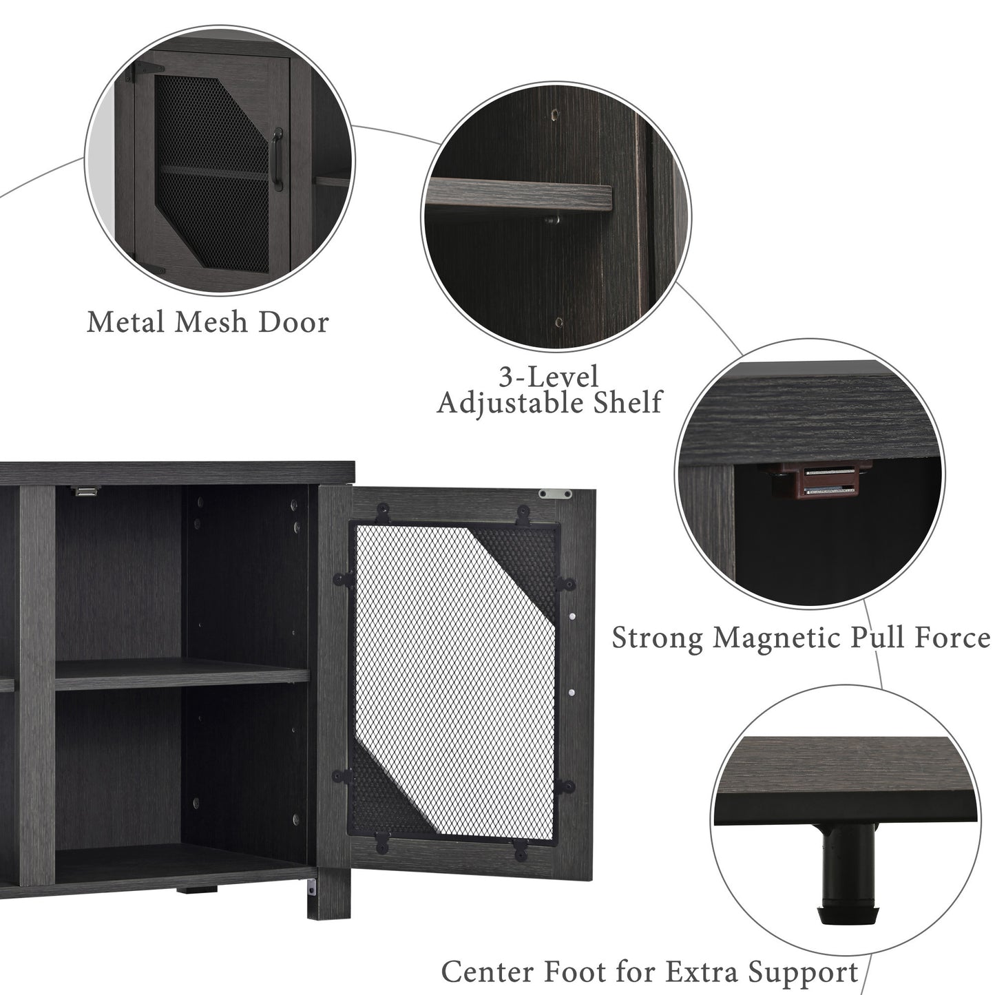 Modern TV Stand for 65'' TV with Large Storage Space, 3 Levels Adjustable shelves, Magnetic Cabinet Door, Entertainment Center for Living Room, Bedroom