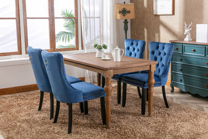 Nikki Collection Modern, High-end Tufted Solid Wood Contemporary Velvet Upholstered Dining Chair with Wood Legs Nailhead Trim 2-Pcs Set,Blue, SW2001BL