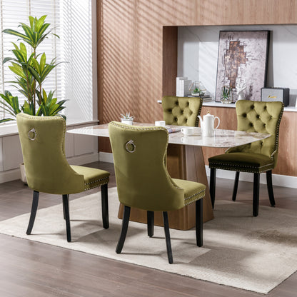 Nikki Collection Modern, High-end Tufted Solid Wood Contemporary Velvet Upholstered Dining Chair with Wood Legs Nailhead Trim 2-Pcs Set,Olive-Green,SW2001OL