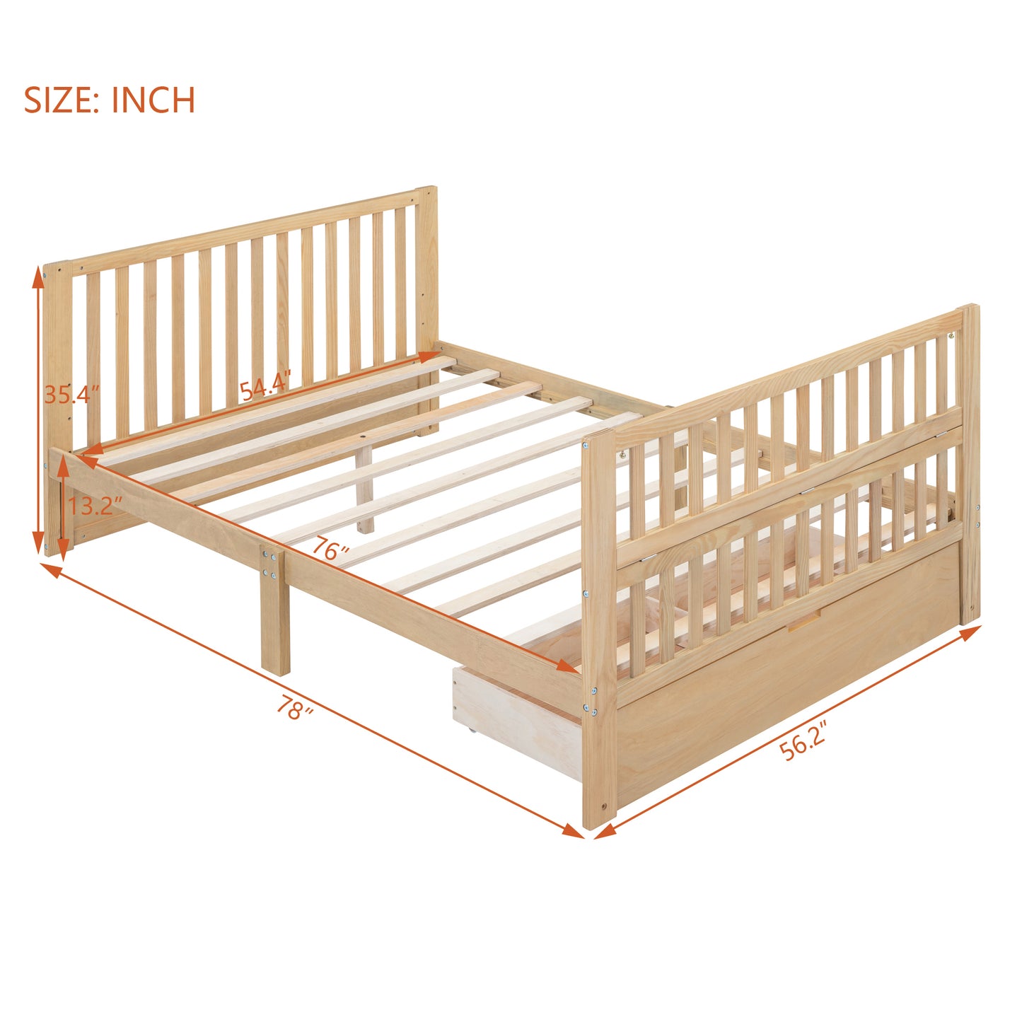 Convertible Crib/Full Size Bed with Drawers and 3 Height Options, Natural