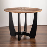 39.37 "Retro Patchwork Round Coffee Table with Scattered Pattern Tabletop and Crossed Cedar Legs