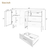 TREXM Modern Sideboard MDF Buffet Cabinet Marble Sticker Tabletop and Amber-yellow Tempered Glass Doors with Gold Metal Legs & Handles (White)