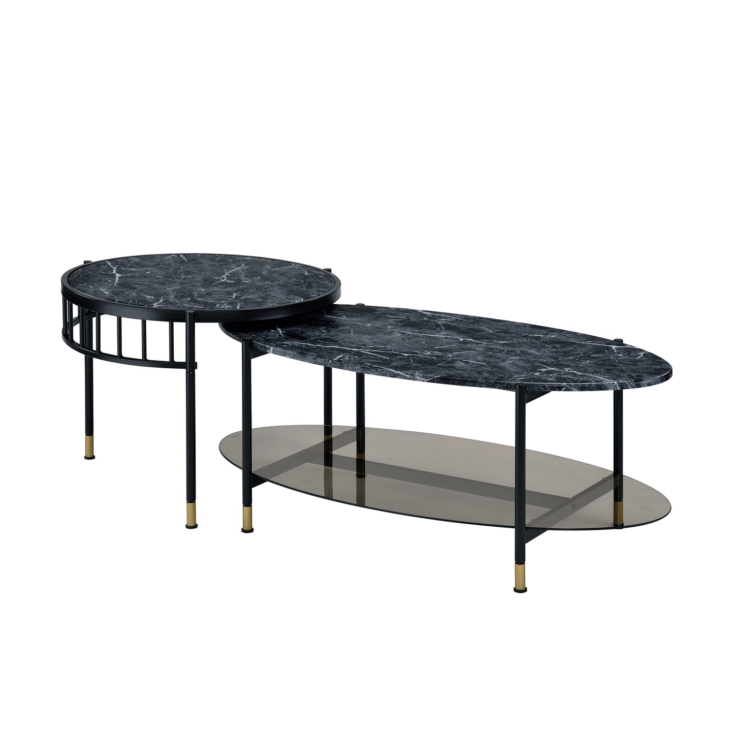 ACME Silas Nesting Coffee Table, Faux Marble Top & Black Finish LV01088