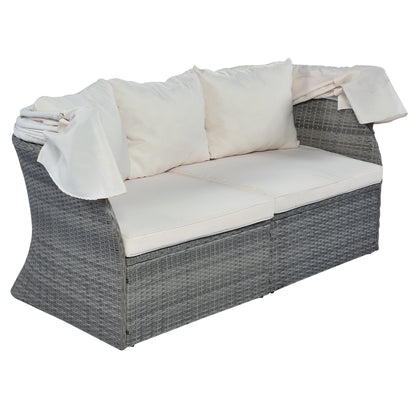 U_STYLE Outdoor Patio Furniture Set Daybed Sunbed with Retractable Canopy Conversation Set Wicker Furniture (As same as WY000281AAE)