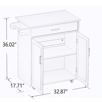 Kitchen island rolling trolley cart with towel rack rubber wood table top